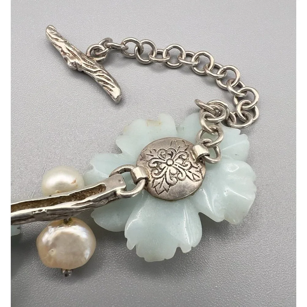 Whitney Kelly Sterling Silver Jade Flowers & Pearl Accents Necklace - Picture 12 of 14